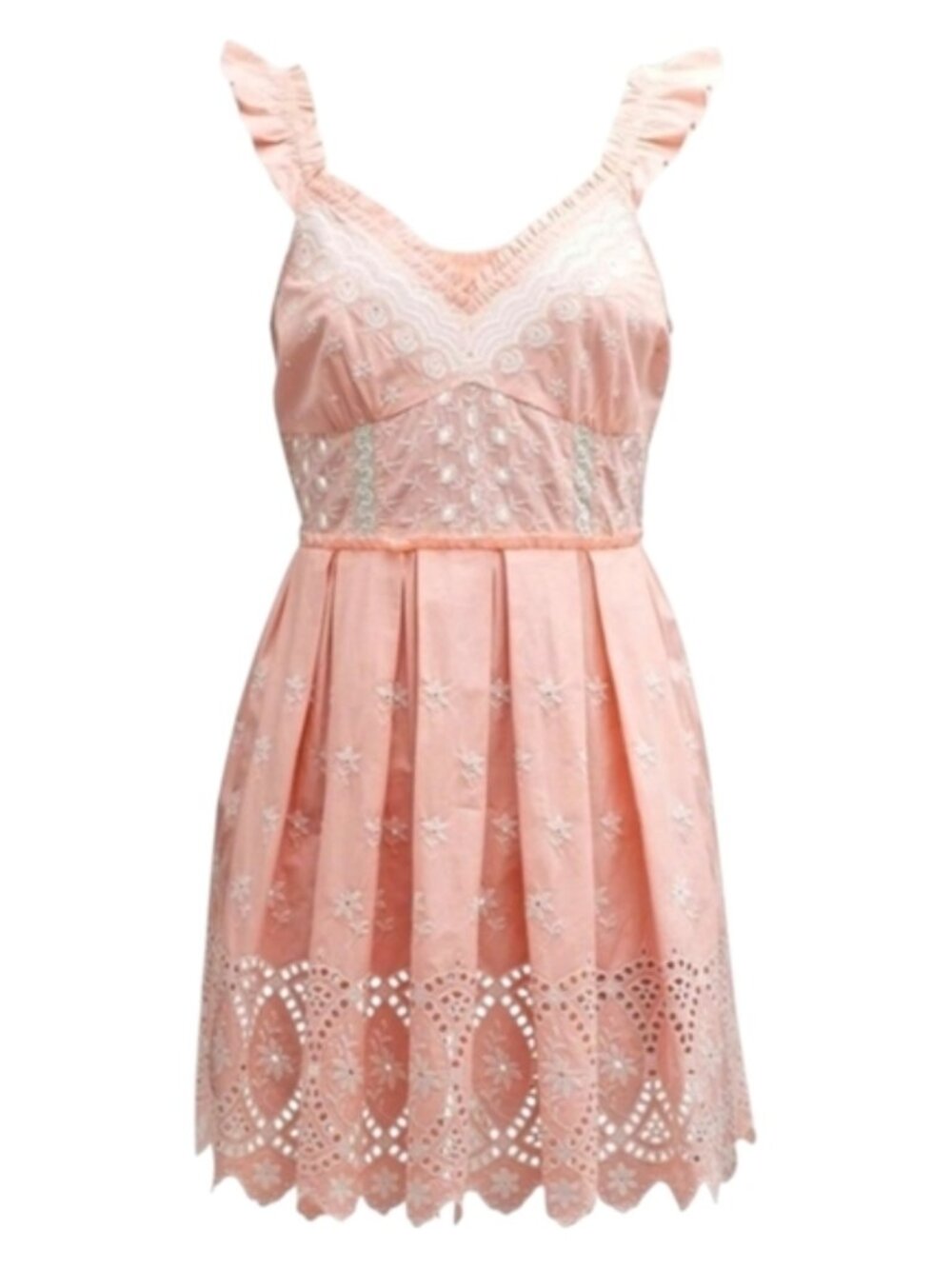 LoveShackFancy Pink Eyelet Mini Dress Size 6  Sleeveless Pleated Boho NWT - Picture 2 of 14